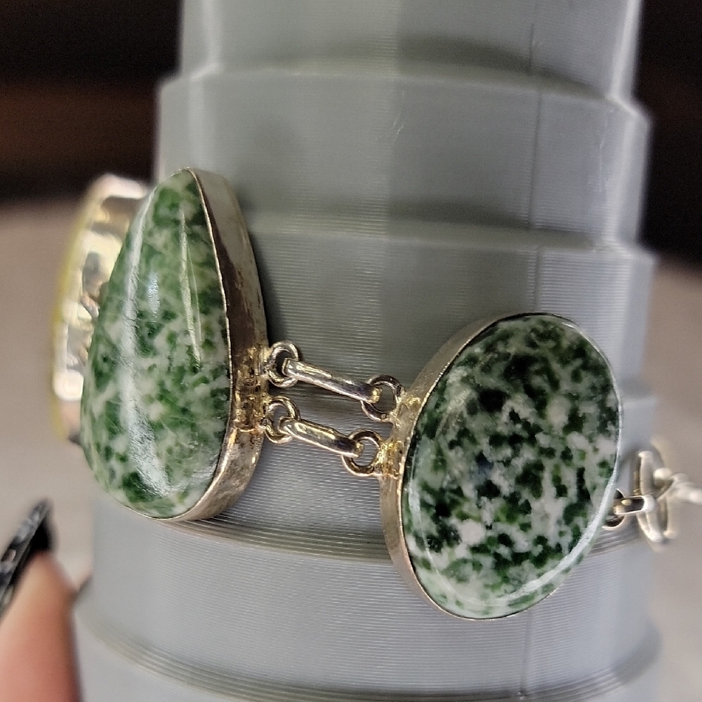 Sterling Silver Green Opal & Tree Agate Bracelet - Picture 6 of 8